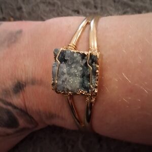 Faded sea blue druzy on gold plated adjustable bracelet